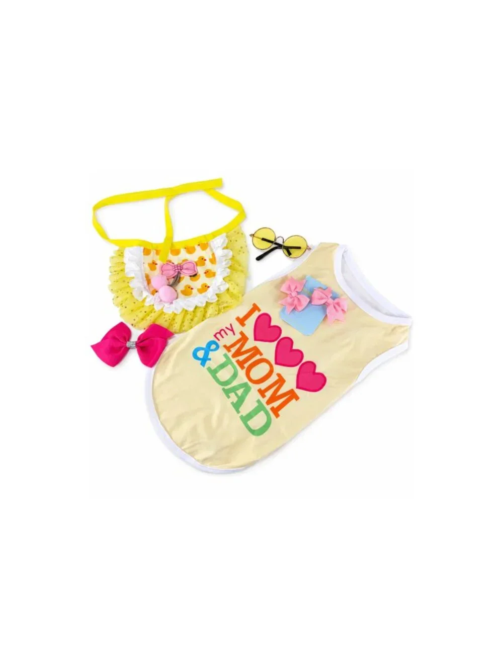 Dog Outfit Gift Set | Mom & Dad Shirt, Tutu, Sunglasses & Bows